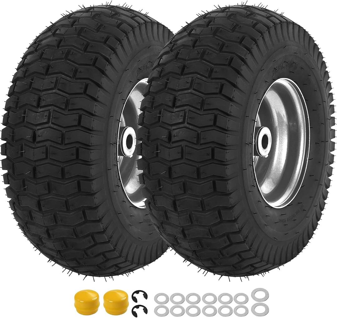 AR-PRO (2 Pack) 15x6.00-6 Front Tire and Wheel Assembly, 15x6-6 Lawn Mower Tire with 3" Centered Hub & 3/4" Bushing, 4-Ply Pneumatic