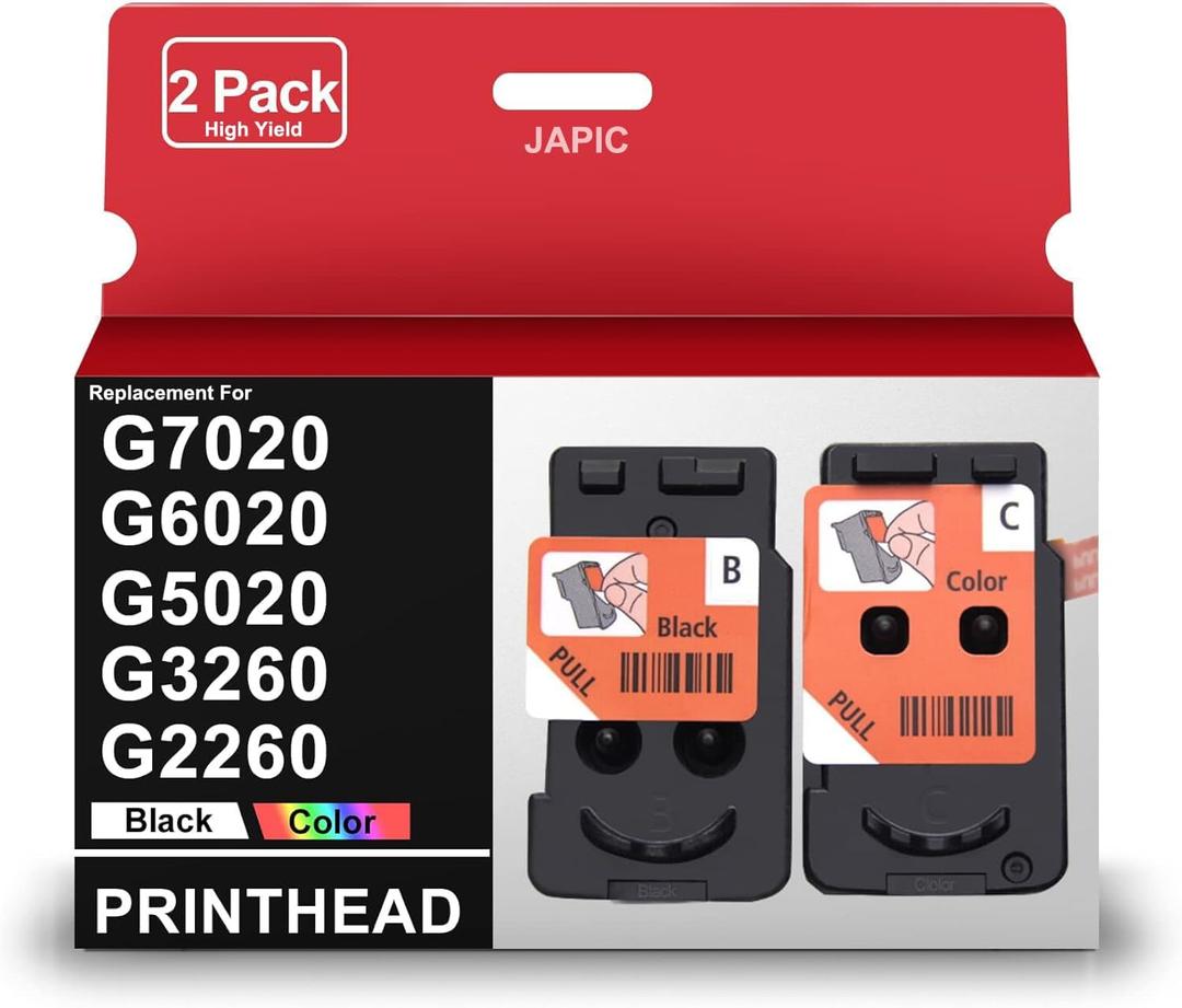 BH-20 CH-20 Print Head Replacement for G7020 G6020 G5020 G3260 G2260 G2270 MegaTank Printer Remanufactured PrinterHead refillable Ink cartridges Combo Set 1 Black and 1Color