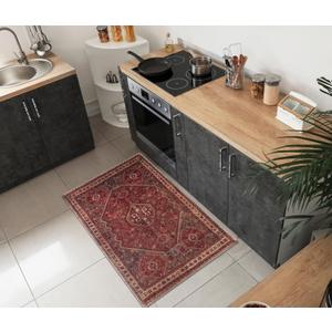 Keen Home Design 2x3 Rug - Machine Washable Entry Rug with Non-Slip Backing, Ideal for Enteryway, Kitchen, Bathroom, Laundry Room - Vintage, Easy Clean, Durable, Low Pile Rug - (2' x 3') (Red/Brown)