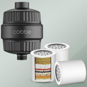 Cobbe HD HEAVY DUTY High Output 99% REMOVAL Shower Filter for Hard Water + 3 Replaceable Filter Cartridges Remove Chlorine and Harmful Substances (Black)