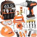 KidBloom Toddler Tool Set with Backpack, 50 PCS Kids Tool Set with Electronic Toy Drill, Safety Helmet & DIY Parts, Toys for 3 4 5Year Old Boys