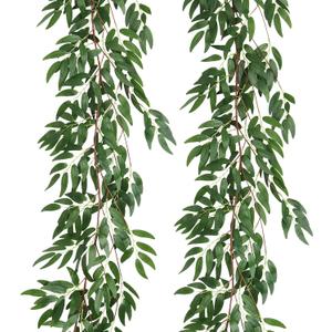 RECUTMS Artificial Willow Leaves Vine Twigs 2Pcs 5.7Ft Fake Hanging Ivy Plants Silk Green Leaf Rattan Garland Greenery Decor for Indoor Outdoor Home Wedding Arch Jungle Beach Birthday Party Garden