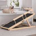 Dog Ramp for High Bed, Couch, Car, Pet Ramps 55.12" Long Adjustable 19.7"-27.6" Wooden Dog Step with High Traction Mat & Safety Side Rails for Small Medium Large Older Pets, up to 250 lbs