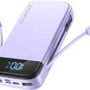 Portable Charger 32000mAh, 22.5W QC 3.0 PD 20W Smart LED Display Fast Charging Built in Cables Power Bank, External Battery Pack Charge 5 Devices Compatible with Cellphones (Purple)