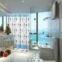 4 Pcs Blue and White Christmas Nutcracker Shower Curtain Set Waterproof Chinoiserie Nutcracker Bathroom Curtain, Non Slip Rug Toilet Lid Cover Bath Mat 12 Hooks for Xmas Holiday Bathroom Decor 72x72''