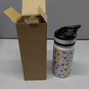 Fanhaw 14 Oz Kids Insulated Water Bottle with Straw - Stainless Steel Double Wall Vacuum Cup, Leakproof, BPA Free, Suitable for Boys and Girls(White - Rainbow Hearts)