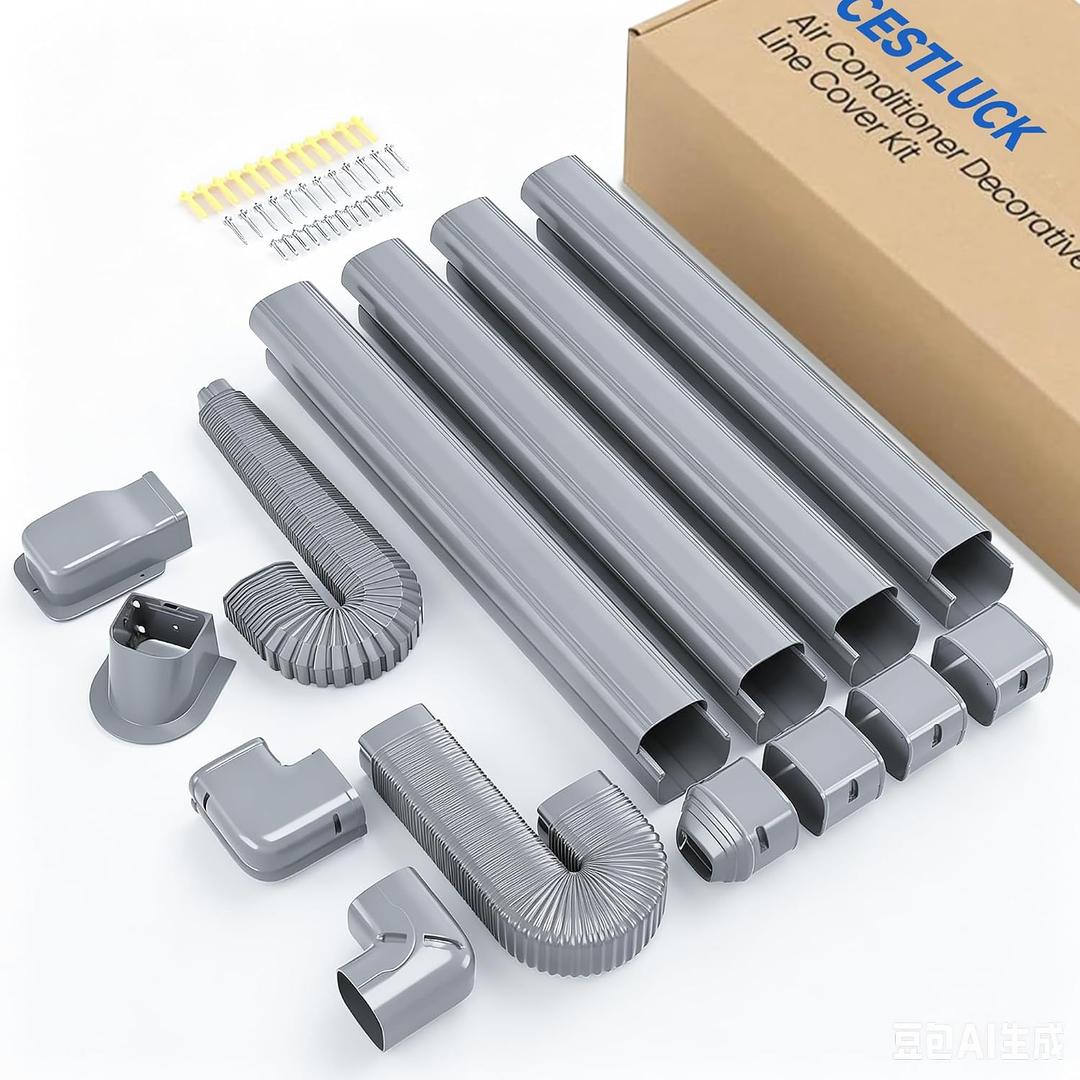 3" 17Ft Mini Split Line Set Cover, Easy Install PVC Line Hide Kit
Decorative Weather Protection UV-proof PP Lineset Pipe Cover Paintable for Ductless Minisplit, Central AC, Heat Pumps, Gray