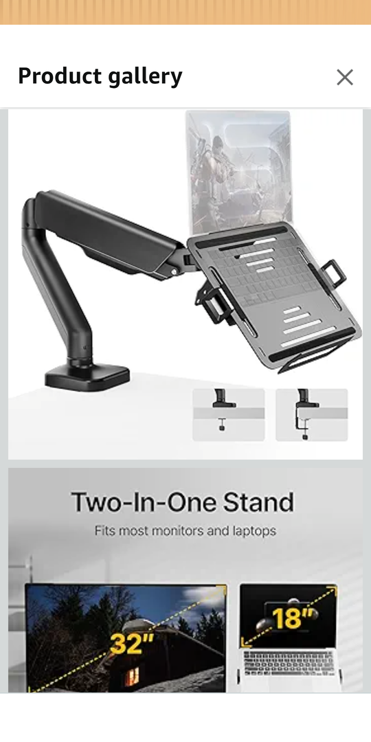 monTEK Laptop Arm Mount for Desk, 2-in-1 Monitor & Laptop Stand with Adjustable Laptop Tray, Fits Max 18" Notebook and 32" Screen, Aluminum Single Monitor Holder with VESA 75/100, Clamp/Grommet, Black