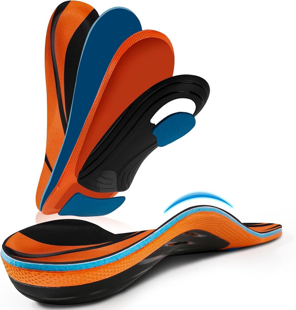 Plantar Fasciitis Insoles, High Arch Support Insoles, Heavy Duty Orthotic Shoe Inserts for All Day Walking, Standing (Men 7.5-8 / Women 8.5-9(255mm), Orange-Enhanced)