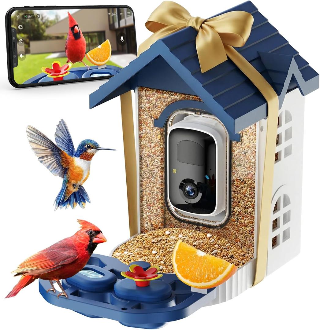 Smart Bird Feeder with Camera - AI Bird Identification Squirrel-Proof Feeder Weatherproof Bird House for Outdoor Birdwatching 2K HD Instant Alerts