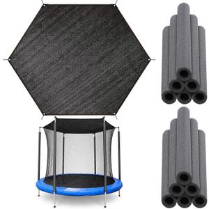 Silipull Trampoline Shade Covers Set, 14ft 6 Poles Round Heavy Duty Sun Protection Trampoline Cover Shade Canopy with 12 Pcs Pole Foam Sleeve 46.5" Length for Outdoor Backyard Playground(Black)
