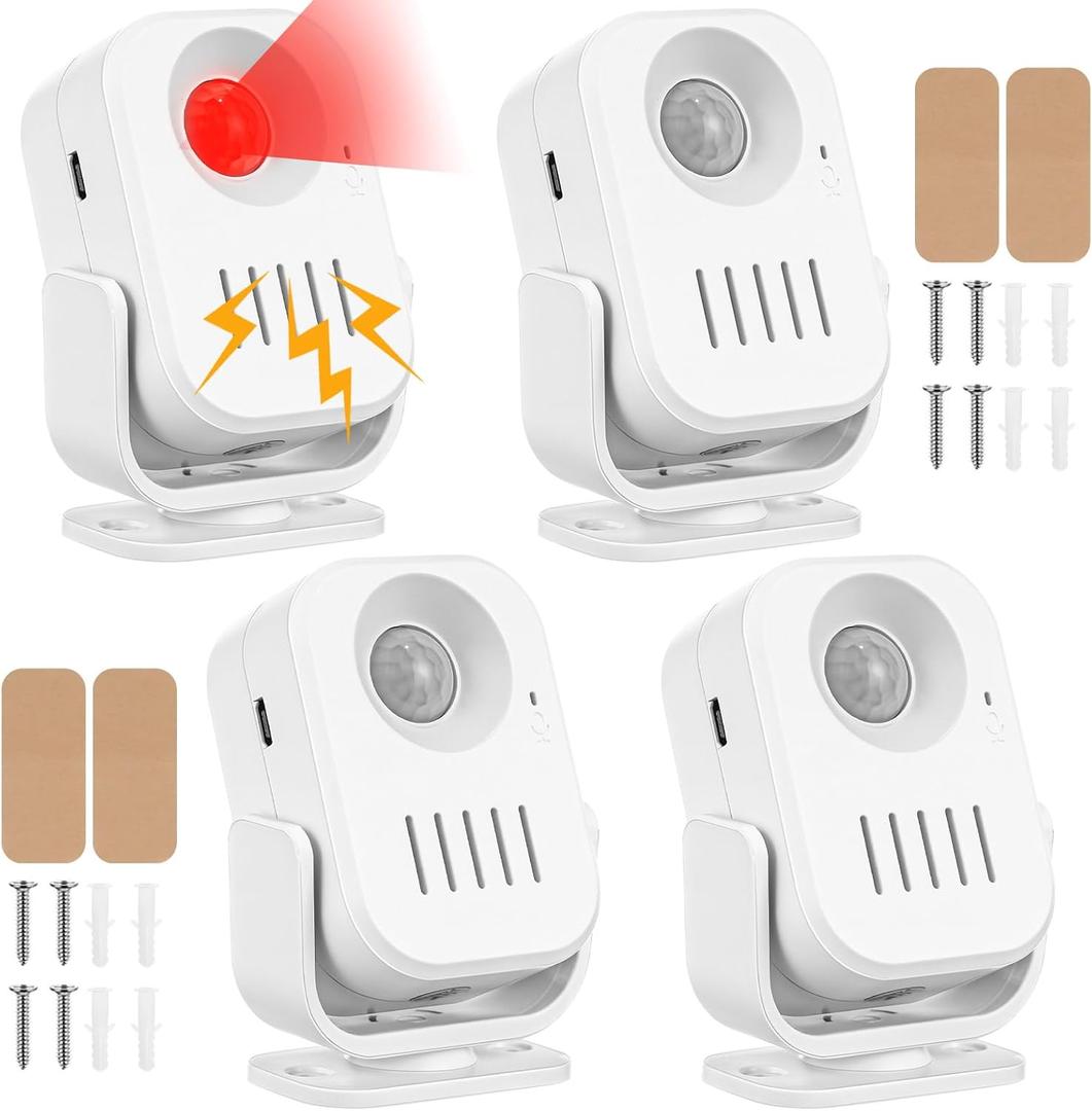 4 Pcs PIR Infrared Motion Sensor Replaceable Voice PIR Motion Sensor Sound Player Welcome Doorbell Speaker Motion Sensor Alarm Multiple Recorded Sounds Player for Shop Store Home
