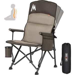 Overmont Camping Chair with Lumbar Support for Adults - Oversized with High Back Supports 450 LBS - Heavy Duty Folding Chair Portable for Outdoor Lawn Patio Balcony with Patent No.: US D1.028.543 S (Brown)