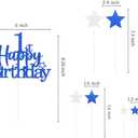 3 x Glittery 1st Happy Birthday Cake Topper with Star,Personalised 1 Birthday Cake Toppers Party Decorations Party Supplies for Baby Boys Girls Blue
