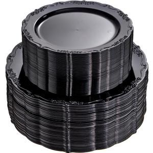U-QE 100PCS Black Plastic Plates, Heavy Duty Black Plates Including 50PCS 10'' Dinner Plates & 50PCS 7.5'' Dessert Plate - Hard Plastic Plate for Party Wedding Bridal Shower