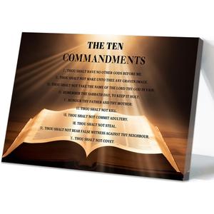 CCWORKERRY The Ten Commandments Wall Art 10 Commandments Pictures Wall Decor Bible Verse Painting Canvas Art Christian Artwork Prints Religious Church Room Living Room Decor Frame (gold,12W x 18L)