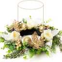 WELL KNOWN Artificial Flower Candle Rings Wreath, 12" Small Wreath for Camdle Holder or Candelabrum, Butterfly Dining Table Centerpieces for Home Wedding Party & Hanging Decor (Gold White & Green)