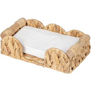 Rattan Wicker Napkin Holder Flat 9.5x5.5, Scalloped Napkin Dispenser Guest Towel Holder for Bathroom, Kitchen, Dining, Bar Beverage Accessories and Home Farmhouse&Rustic Decor (Natural)