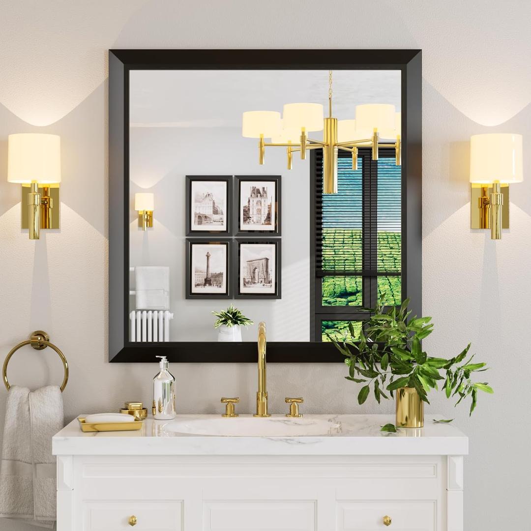 Amorho Black Bathroom Mirror, 36x36 Inch Thick Metal Framed Wall Mirrors for Over Sink, Bedroom, Living Room, Entryway, Rectangle Wall-Mounted Mirrors(Horizontal/Vertical).