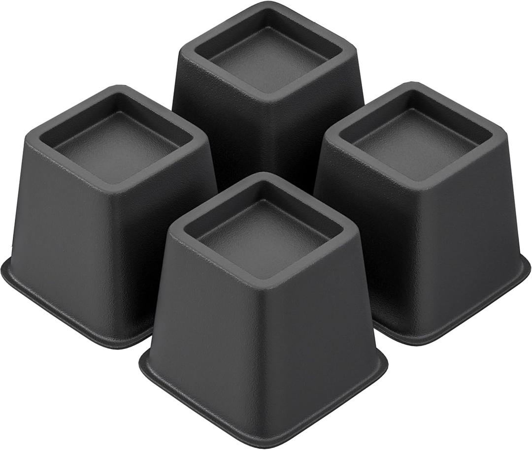 Bed Furniture Riser 4 inches, Versatile Bed and Furniture Riser - Heavy Duty, Stackable, Supports 550 lbs Each Riser - Set of 4, Black (Black-Set of 4, 4 Inch)