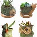 4pcs Green Animal Shaped Planter Small Succulent Pot Small Succulent Pots with Drainage, Ceramic Animal Planter, Indoor Plant Container Planter with Drainage Hole Home Office Desk Garden Gift