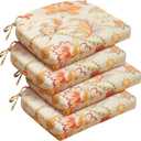 Downluxe Outdoor Chair Cushions Set of 4 for Patio Furniture, Water-Resistant Patio Chair Cushions with Ties, High Density Foam Outdoor Seat Cushion, 17" X 16" X 2", Eva Floral