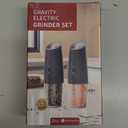 RECHARGEABLE - Gravity Electric Pepper and Salt Grinder Set, Adjustable Coarseness, With LED Light, One Hand Automatic Operation, 2 Pack-Black