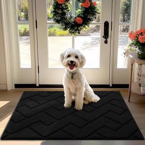 hicorfe Front Door Mat Outside Entrance,32"x40" Absorbent Muddy Dirt Resist Welcome Door Mats Outdoor Indoor,Stain and Fade Resistant,Non Slip Backing Entry Mat Doormat for Entryway(Black)