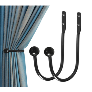 Curtain Holdback, 2 Pcs Wall Mounted Drapery Tiebacks with Screws, Heavy Duty Metal Decorative Window Drapery Holder Curtain Hook, Black