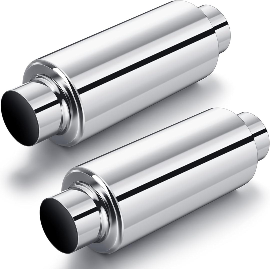 2 Pcs 2.5" Inlet Exhaust Resonator, 2.5" Inlet 2.5" Outlet 11.5" Overall Length Muffler Resonator Stainless Steel (Silver)