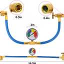 R134A Car AC Refrigerant Charge Hose Kit, 600-3000PSI Air Conditioning Refrigerant Recharge Hose with Low Pressure Gauge, Auto A/C 1/2" Recharge Measuring Can Tap, Universal Fit (14.96 Inch
