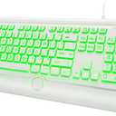 KOPJIPPOM Large Print Backlit Computer Keyboard, USB Full Size Wired Keyboards with 7-Colors Backlight, Wrist Rest, Light Up Keyboard for Windows, PC, Laptop - Easy to See, Easy to Setup