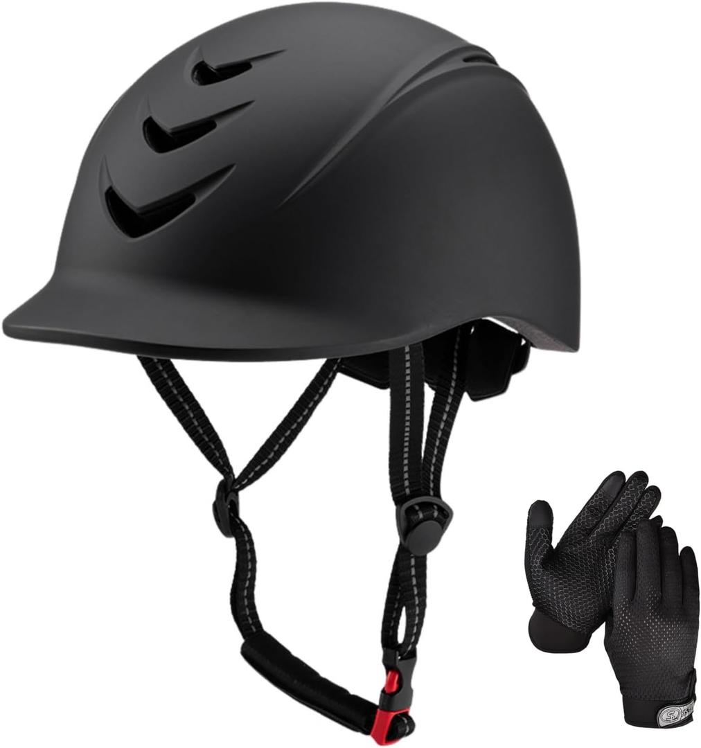 Equestrian Set - Helmet and Gloves for Horseback Riding and Training - Horse Riding Safety Gear Helmets Equestrian Equi-Pro Gear Gloves for Women, Man, One Size