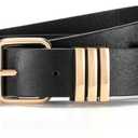 WERFORU Women Leather Belt Fashion Leather Waist Belt for Jean Dress with Gold/Silver Buckle (Black)