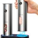 Salt and Pepper Grinder Set Electric,Rechargeable Salt and Pepper Shakers Stainless Steel with USB C Dual Charging Base,Upgraded Large Capacity,Adjustable Coarseness,LED Light,Ideal for Mom