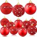 Syhood 12 Pieces Glitter Christmas Ball Ornaments Rhinestone Sequin Christmas Decorations Hanging Plastic Balls for Xmas Trees Wedding Party Holiday Decorations(3.15 Inch, Red)
