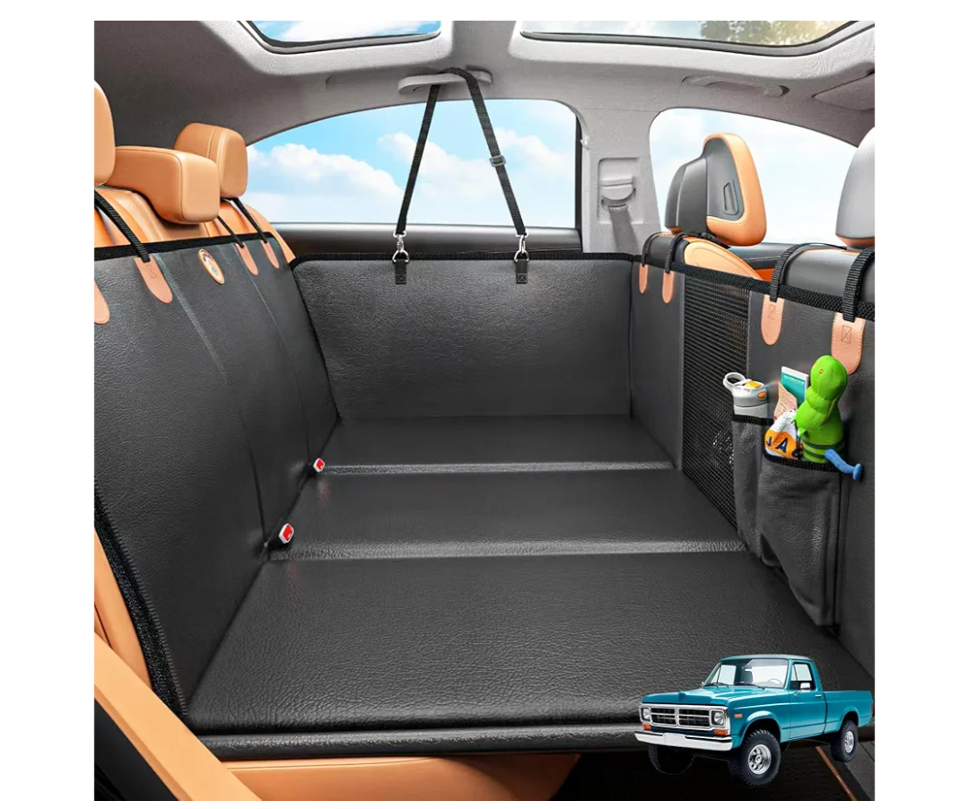 Back Seat Extender for Dogs, Hard Bottom Dog Car Seat Cover for Truck Back Seat, Dog Hammock for Car, Upgraded PU Leather Material, Larger Space, Holds 400lbs