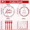 Thats Amore Party Decorations - 96 PCS Red Pizza and Wine Theme Disposable Plates Napkins and Forks Dinnerware, Wedding Engagement Party Tableware Supplies Serve 24