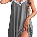 Ekouaer Women Lace Nightgown Sexy Spaghetti Strap Cami Sleeveless Chemise Sleepwear Sleep Dress, Large