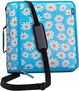 Case-it Mighty Zip Tab School Zipper Binder | 3-Inch O-Rings, 600-Sheet Capacity, 5-Subject Expanding File Folder, Multiple Pockets & Storage Organizer, Shoulder Strap | D-146 Light Blue Daisy