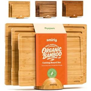 SMIRLY Wooden Cutting Boards For Kitchen Meal Prep & Serving - Bamboo Cutting Board Set with Holder, Charcuterie & Chopping Board, Wood Cutting Board Set, Kitchen Gadgets