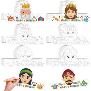 2 x Color Your Own Cartoon Coloring Crowns Adjustable DIY Coloring Paper Party Costume Hat Set Elastic Cords Classroom