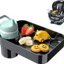 Car Seat Snack Tray for Toddlers - 3 Inch Cup Holder Fits Most Sippy Cups & Straw Bottles with Dip Well, Mess-Free Square Kids Travel Tray Road Trip Essentials, Black