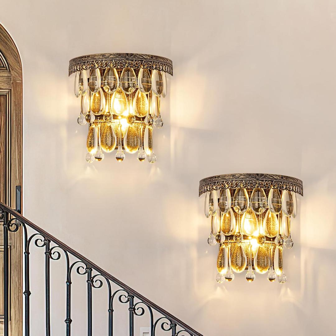 TOCHIC Wall Sconces Set of Two, Bronze Wall Light Fixtures for Bedroom, Vintage Farmhouse Wall Lamp Wall Mounted Light, Indoor Wall Sconce for Hallway, Living Room, Stairway