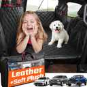 Hard Bottom Car Seat Cover for Dogs, PU+Plush Dog Car Seat Cover for Back Seat, Waterproof Backseat Extender for Dogs in Car, Large Pet Hammock Bed with Rear Door Protector for Car SUV Truck
