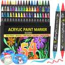 54-Color Acrylic Paint Pens - Dual Tip Paint Markers With Fine & Brush Tips, Premium for Stone, Canvas, Rock Painting, DIY Craft Art Supplies, Glass