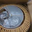 Farmhouse Chandelier Light Fixture, 5-Light Rattan Boho Chandeliers for Dining Room, Hand Woven Pendant Light with Linen Shade, Rustic Hanging Lighting for Kitchen Island, Bedroom (Bulb Not Included)