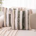 Boho Throw Pillow Covers 18x18 Set of 2 Woven Tufted Farmhouse Pillows Cover with Tassels Textured Striped Cushion Case Neutral Pillow Cases Decorative Pillowcase for Couch Bed,Dark Green