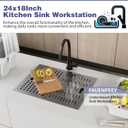 Black Kitchen Sink With Dual Cover,24"x18" Stainless Steel Undermount Single Bowl Kitchen Sink Built-in Ledge Drop In Workstation Sink Fully Covering Sink To Create Temporary Workspace/Drainage Area