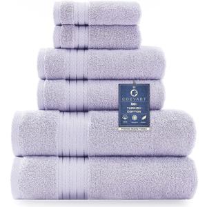 COZYART Lavender Luxury Bath Towel Set, Turkish Cotton Hotel Towel Bulk for Bathroom, Thick Bathroom Sets of 6 Pcs with 2 Large Bath Towels, 2 Hand Towels, 2 Washcloths, 650 GSM.